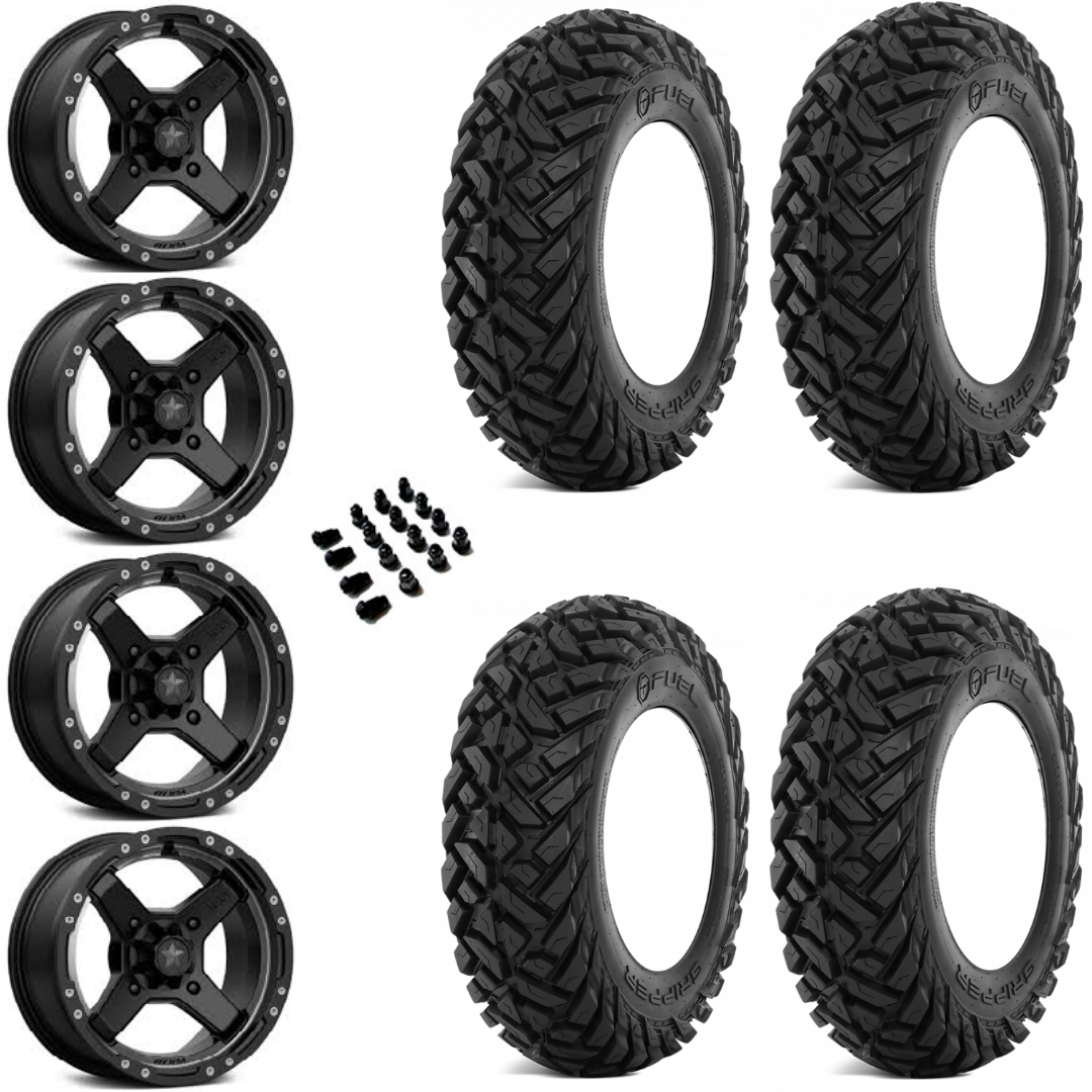 14" MSA M39 Cross Black/Titanium & 30" EFX Gripper UTV Wheel and Tire