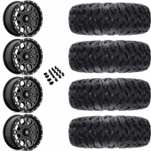 9 Items MSA Black Kore 14 ATV Wheels 28 Mega Mayhem Tires 4x110 Bolt Pattern 10mmx1.25 Lug Kit Bundle 