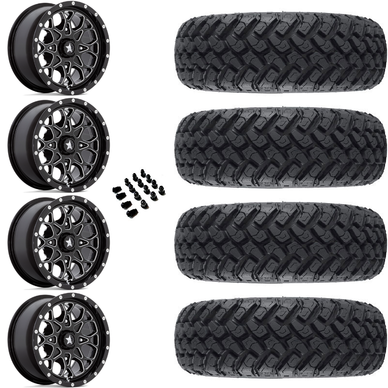 15" MSA M45 Portal Black Milled & 32" EFX MotoHammer Wheel and Tire Package